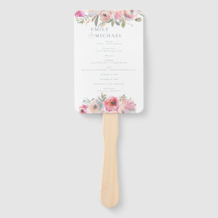 Romantic Cottage Flowers Blush Blue Sage Program Hand Fan
