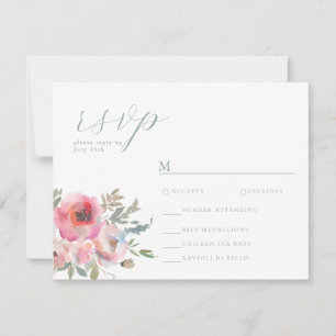 Romantic Cottage Flowers Blush Blue Sage RSVP Card