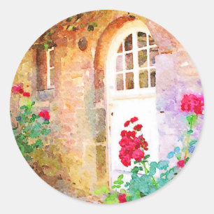 Romantic cottage garden aquarel classic round sticker
