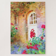 Romantic cottage garden aquarel