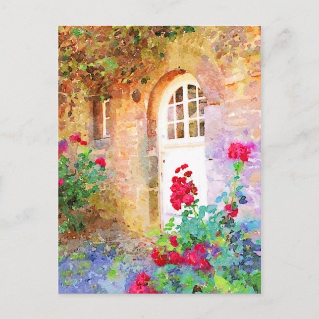 Romantic cottage garden aquarel postcard (Front)