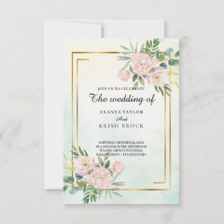 Romantic cottage Pink Floral Wedding Invitation