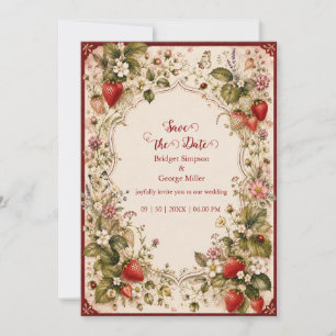 Romantic cottagecore strawberry Wedding Blossom  Invitation