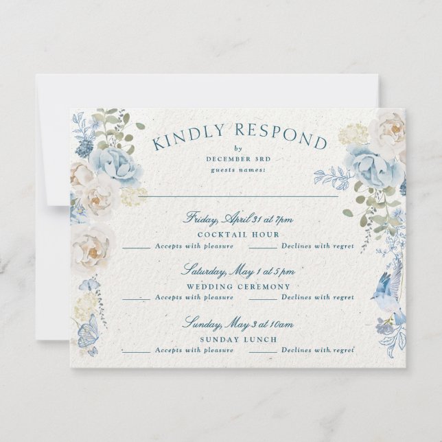 Romantic Cotwolds Winter Florals Extended Wedding RSVP Card (Front)