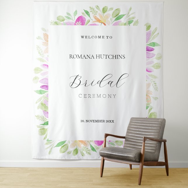 Romantic Country Floral Watercolor Hand-painted Tapestry (In Situ)