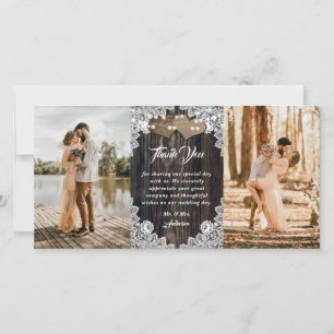 Romantic Country Wood Floral Lace Wedding Photo Thank You Card
