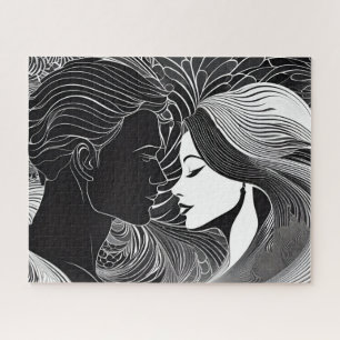 Romantic Couple About to Kiss in Black and White Jigsaw Puzzle