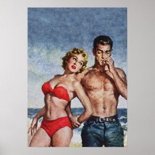Romantic Couple At The Beach Vintage Pulp Cover Poster