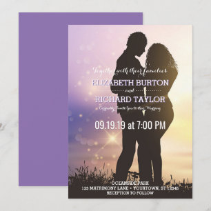Romantic Couple Beach Wedding Purple Invitation