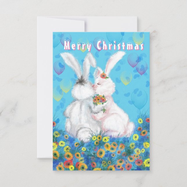 Romantic Couple Bunny Christmas Card (Front)