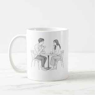 Romantic Couple Cafe Date Colouring Page Line Art Coffee Mug