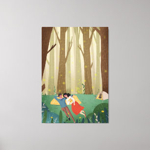 Romantic Couple Camping in the Heart of the Forest Canvas Print