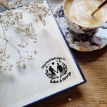 Romantic Couple Custom Ex Libris Stamp with Birds<br><div class="desc">Celebrate love and shared stories with this custom rubber ex libris stamp featuring the phrase “This book belongs to…” above a romantic couple holding hands, framed by flying birds, a small heart in the sky, and elegant laurel leaves below. Personalised with your names, this stamp is perfect for marking books...</div>