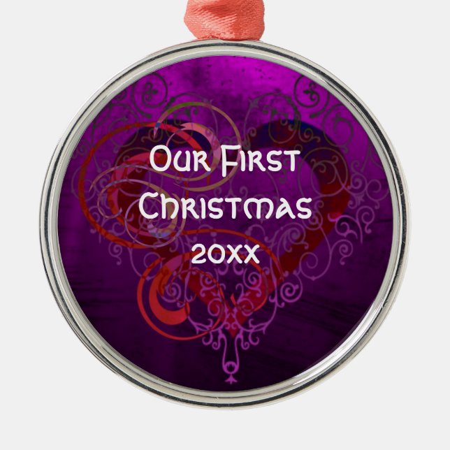 Romantic Couple Custom Year Holiday Ornament (Front)
