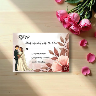 Romantic Couple Dusty Watercolor Floral Wedding RSVP Card