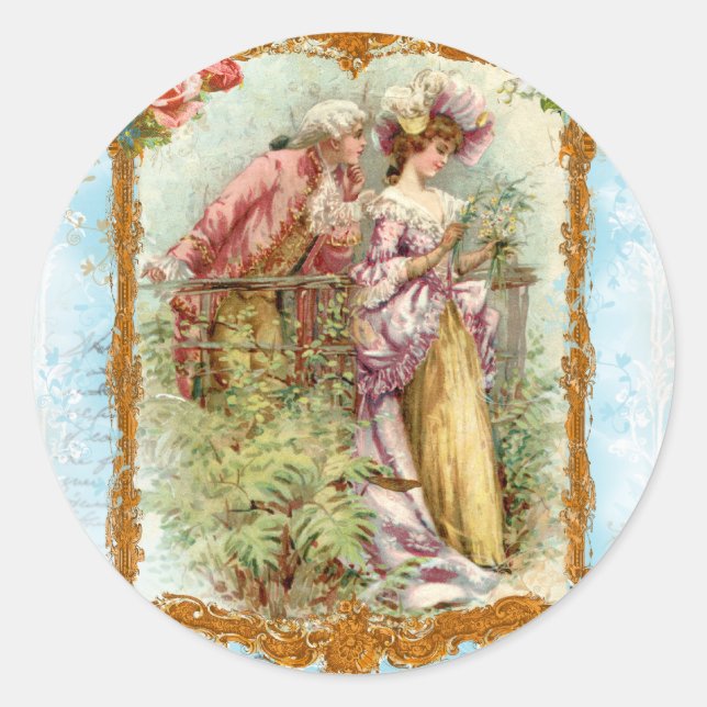 Romantic Couple French Regency Style Classic Round Sticker (Front)