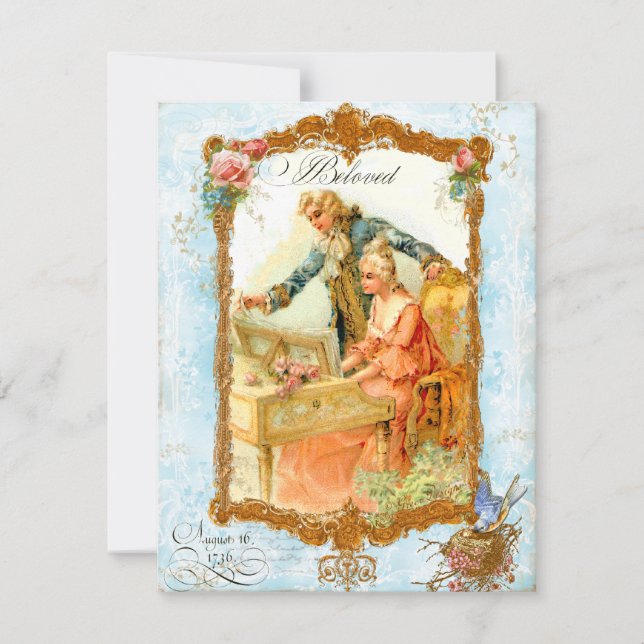 Romantic Couple French Vintage Style Invitation (Front)