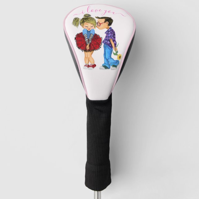 Romantic Couple Golf Head Cover Gift - I Love You (Front)