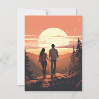Romantic Couple hiking Postcard