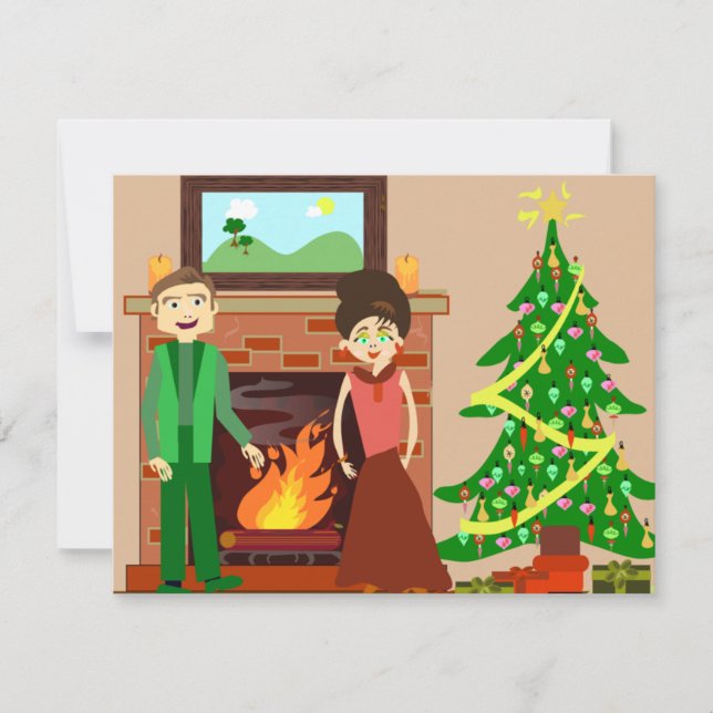 Romantic Couple Holiday Vintage Christmas Art Card (Front)