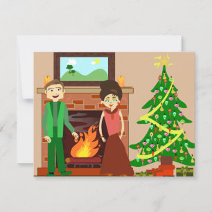 Romantic Couple Holiday Vintage Christmas Art Card