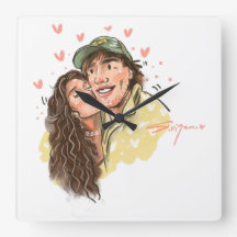 Romantic Couple Illustration Wall Clock