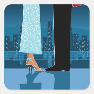 Romantic Couple in City Square Sticker