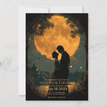 Romantic couple in golden moonlight.