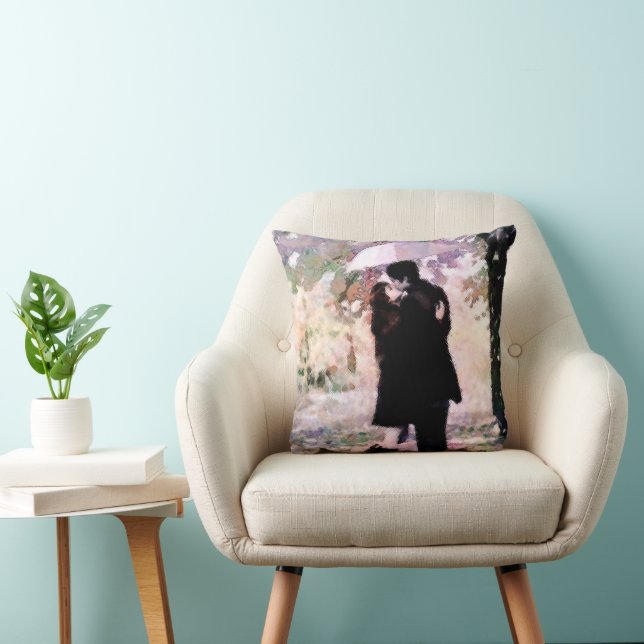 Romantic Couple in Love Kissing in The Rain  Cushion (Chair)
