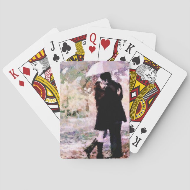 Romantic Couple in Love Kissing in The Rain  Playing Cards (Back)