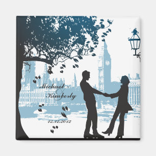 Romantic couple in love save the date announcement magnet