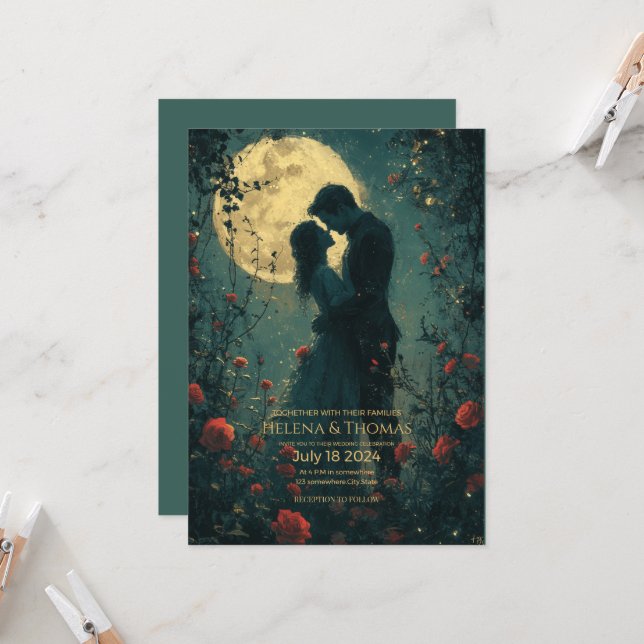 Romantic couple in the moonlight. invitation (Front/Back In Situ)