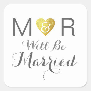 Romantic couple initials wedding elegant square sticker