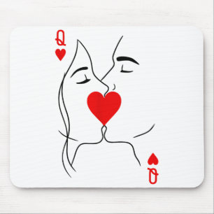 Romantic Couple Kiss Queen Of Hearts Poker Playing Mouse Mat
