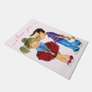 Romantic Couple Love Doormat - Kiss - I Love You