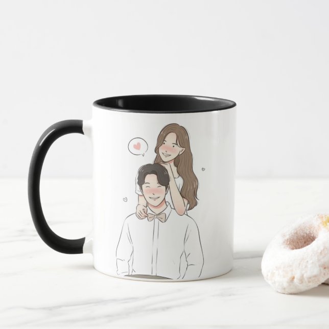 Romantic Couple Mug Cute Love Gift for Him & Her (With Donut)