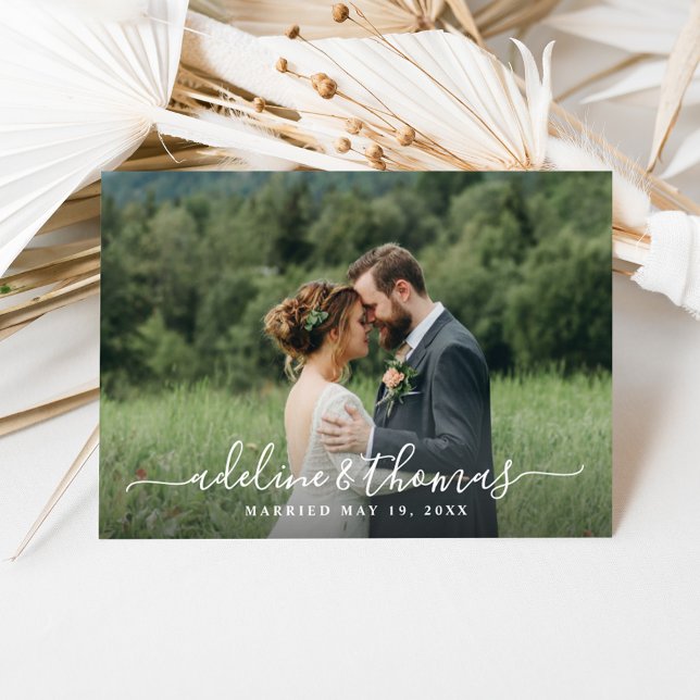 Romantic Couple Names Script Wedding Thank You Card (Creator Uploaded)