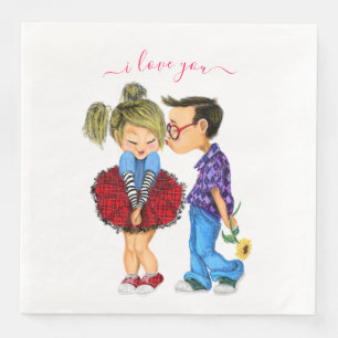 Romantic Couple Napkins Text - I Love You