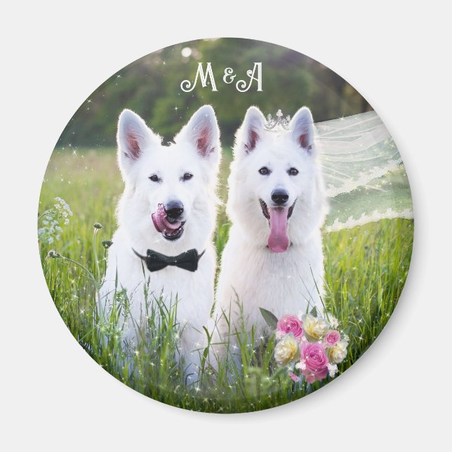Romantic couple of dogs geting married magnet (Front)