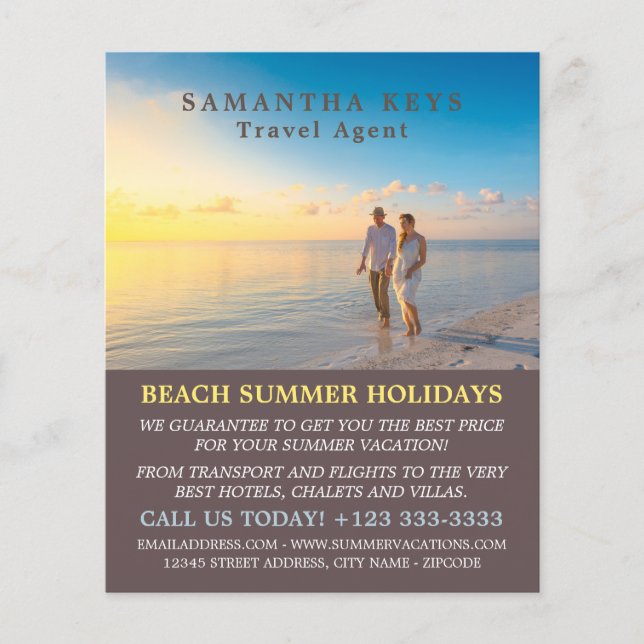 Romantic Couple on Beach, Travel Agent Advert Flyer (Front)