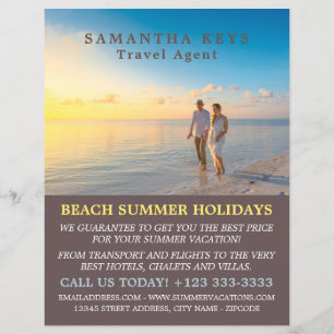 Romantic Couple on Beach, Travel Agent Advertising Flyer