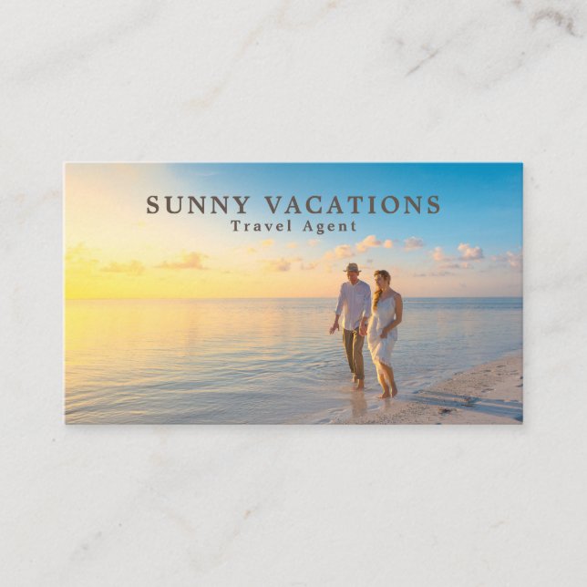 Romantic Couple on Beach, Travel Agent Business Card (Front)