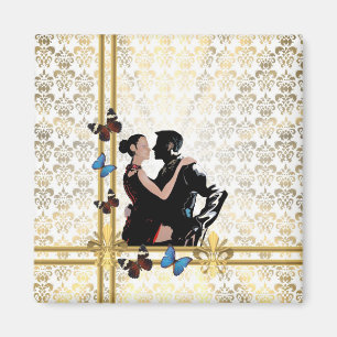 Romantic couple on white damask magnet