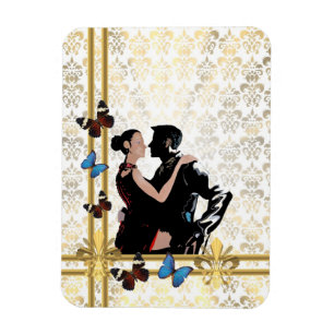 Romantic couple on white damask magnet