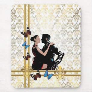 Romantic couple on white damask mouse mat