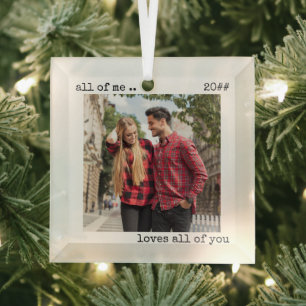 Romantic Couple Photo All of Me Loves All of You Glass Tree Decoration