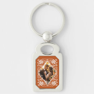 Romantic Couple Photo Burnt Orange Keychain