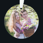 Romantic Couple' Photo Christmas Ornament Keepsake<br><div class="desc">Add your favourite picture of you and your husband,  wife,  girlfriend or boyfriend in the customisation area. On the back add your names and year. Colours are gold and green with a cute gold bow and green heart.</div>