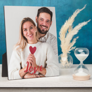 Romantic Couple Photo Red Love Typography Name Plaque