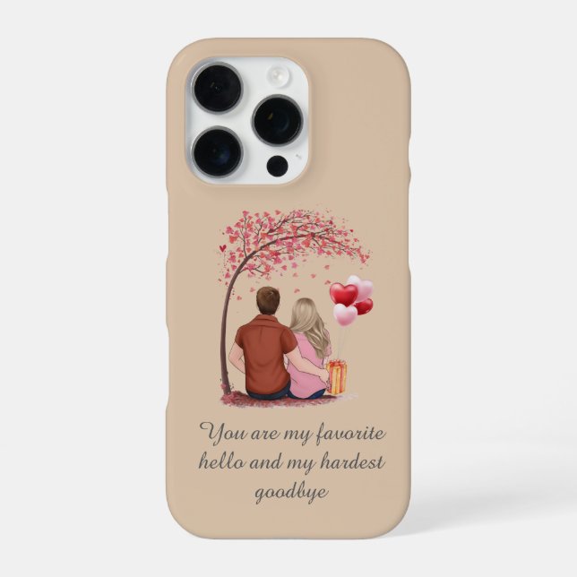 Romantic Couple Silhouette "Favorite Hello" Quote  iPhone Case (Back)